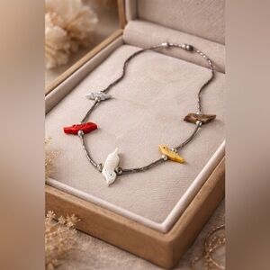 Vintage Zuni Liquid Silver Fetish Bird Necklace | Mother of Pearl | 15.5”